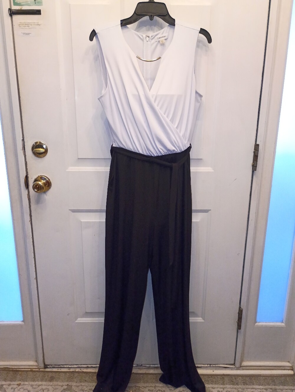 Calvin Klein Two-Tone Sleeveless Jumpsuit in White and Black